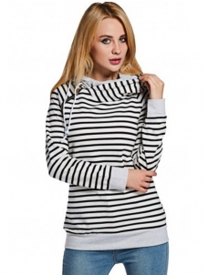 White Black Stripe Double Hooded Sweatshirt