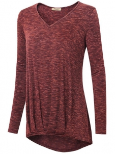 Wine Red Long Sleeves V Neck Drape Top