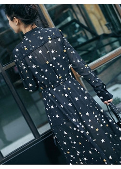 Women Long Sleeve Star Pattern Dress