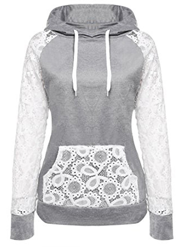 2 Colors XS-XXL Sexy See Through Lace Sleeves Hooded