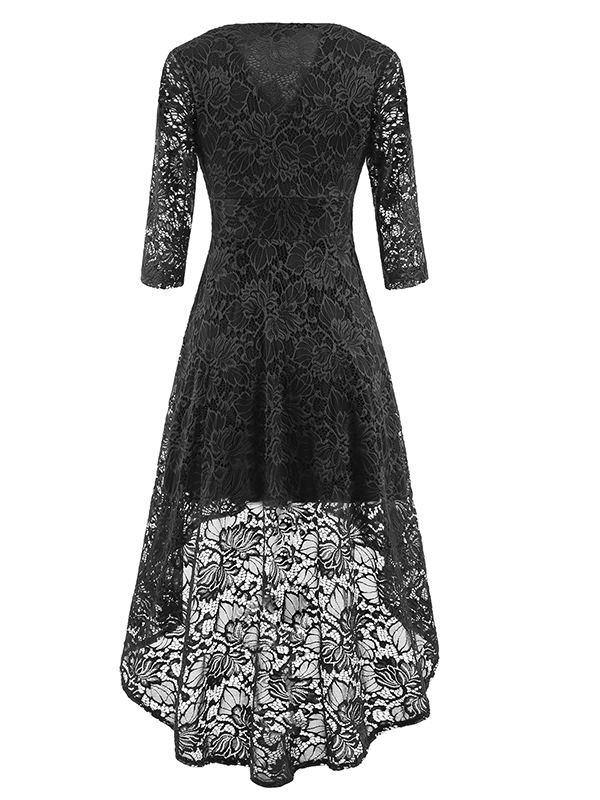 3 Colors S-XXL Classy High-Low Skater Lace Dress