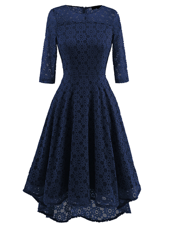 5 Colors S-XXL Half Sleeves Flower Lace Dress