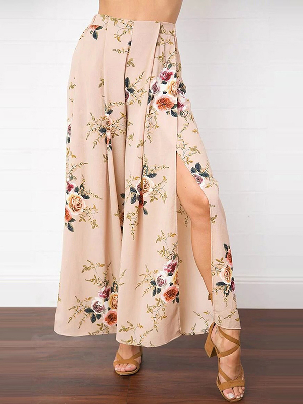Apricot S-XL Flower Print Two Piece Summer Suit