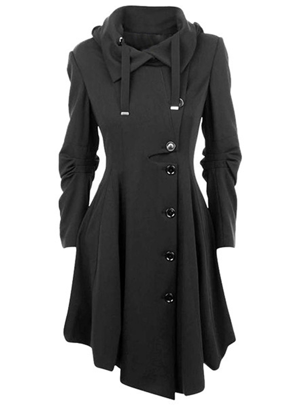 Black S-4XL Asymmetrical Winter Long Coats