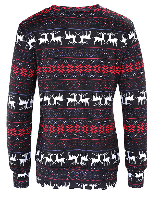 Black XS-XL Casual Long Sleeve Christmas Elk Blouses