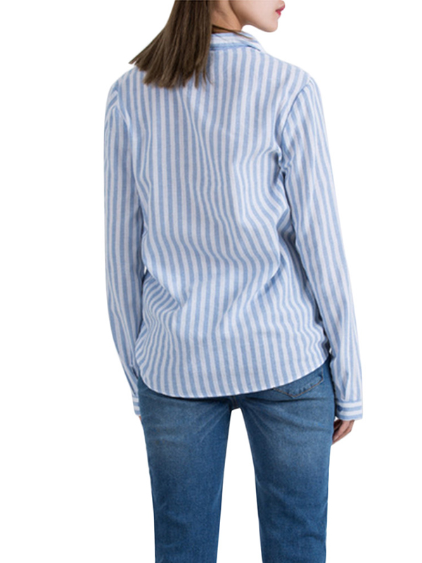 Blue S-L Loose Fitting Button Front Blouse