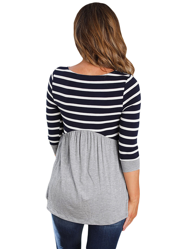 Gery S-XL Casual Striped Spliced Contrast Blouses