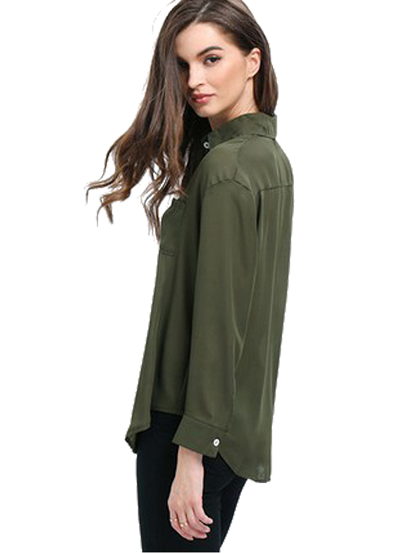 Green S-XL Long Sleeve Shirt Blouse