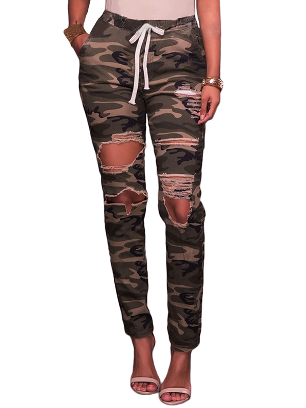 Green S-XXL Camouflage Hole Pants