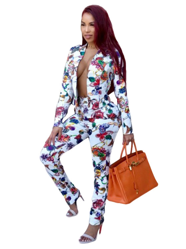 S-2XL Fashion Floral Printed Winter Suits