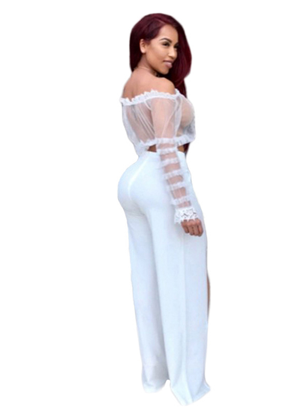 White S-XL Sexy Off Shoulder Top With Pants Suits