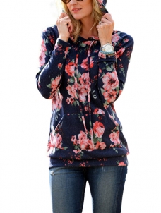 2 Colors S-XXL Loose Fitting Floral Printed Hooded 