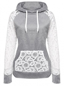 2 Colors XS-XXL Sexy See Through Lace Sleeves Hooded