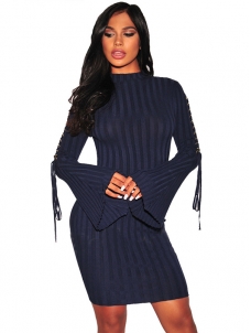 3 Colors S-3XL Lace-Up Wide Cuffs Sweater Dress