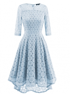 5 Colors S-XXL Half Sleeves Flower Lace Dress