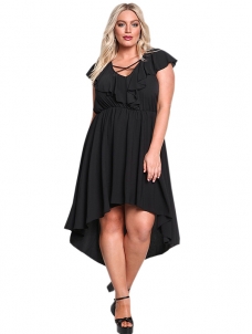 Black L-3XL Lace-up High Waist Plus Size Dress
