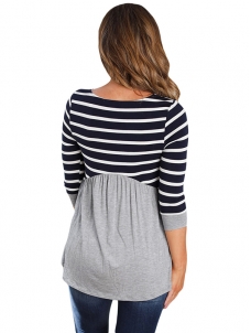 Gery S-XL Casual Striped Spliced Contrast Blouses