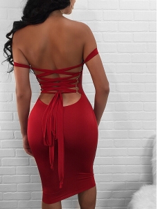 Red S-XL Sexy Tight Back Lace-up Mini Dress