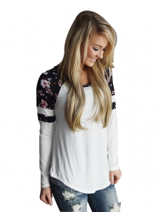 White S-3XL Floral Long Sleeve Blouse