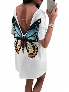 White S-XL Sexy Back Butterfly Mini Dress