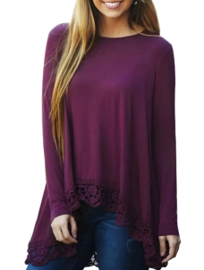 Wind Red S-XL Embroidered Lace Bottom Blouse