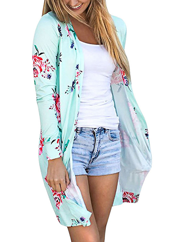 3 Colors S-XL Formfitting Flower Pattern Long Jacket&Coat