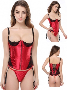 Sexy Hot Red Lace Corset Braless Bustier With Straps