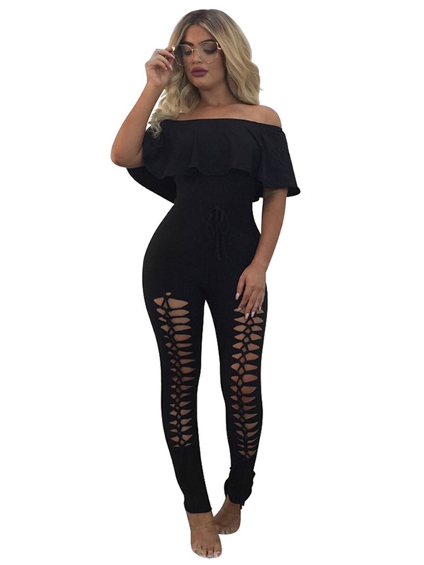 Black Trendy Hollow-out One-piece Jumpsuits 