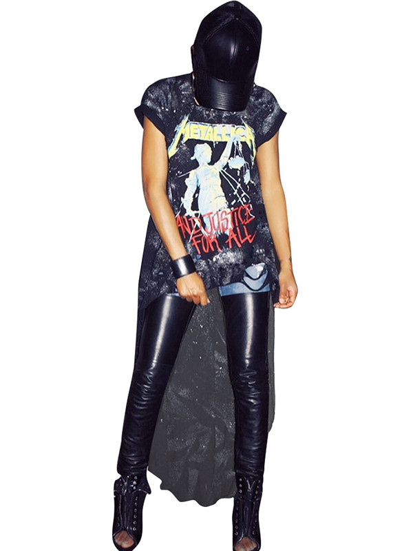 Black Trendy Printed Asymmetrical Maxi Dress