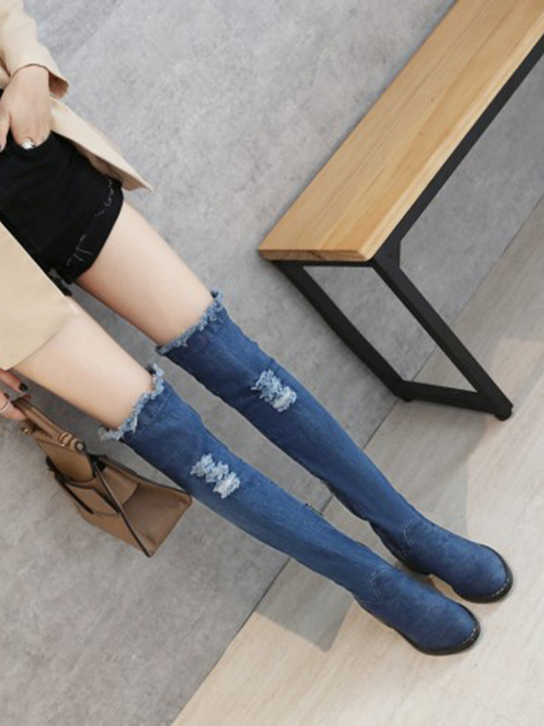 Blue Over Knee Thigh High Jeans Boots