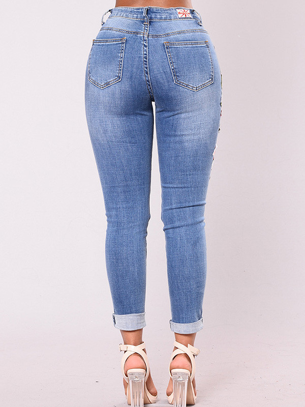 Blue S-3XL Fashion Cut Out Hole Jeans