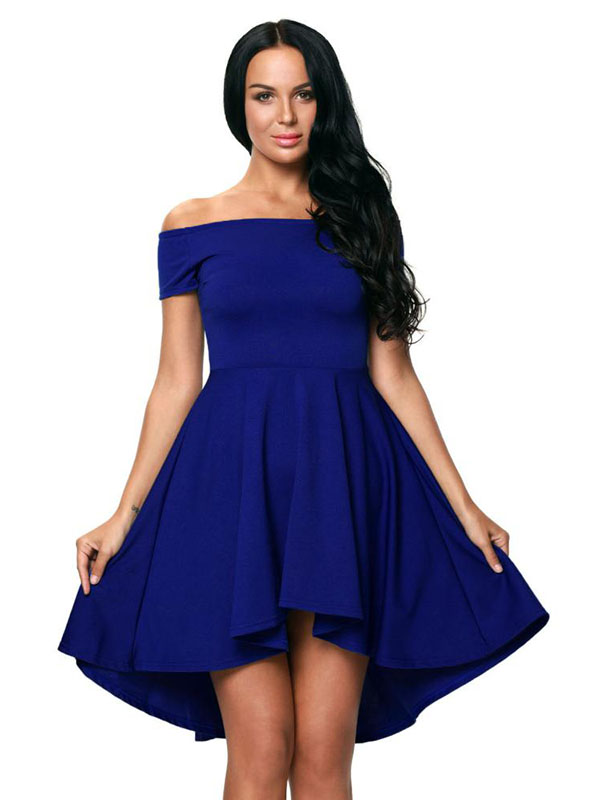 Blue S-3XL Fashion Women Off Shoulder Dress