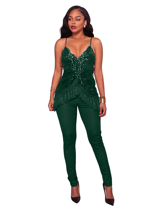 Green Fashion Sleeveless Regular Jumpsuits 