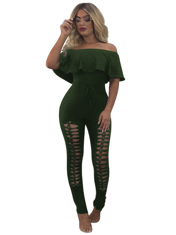 Green Trendy Hollow-out One-piece Jumpsuits 