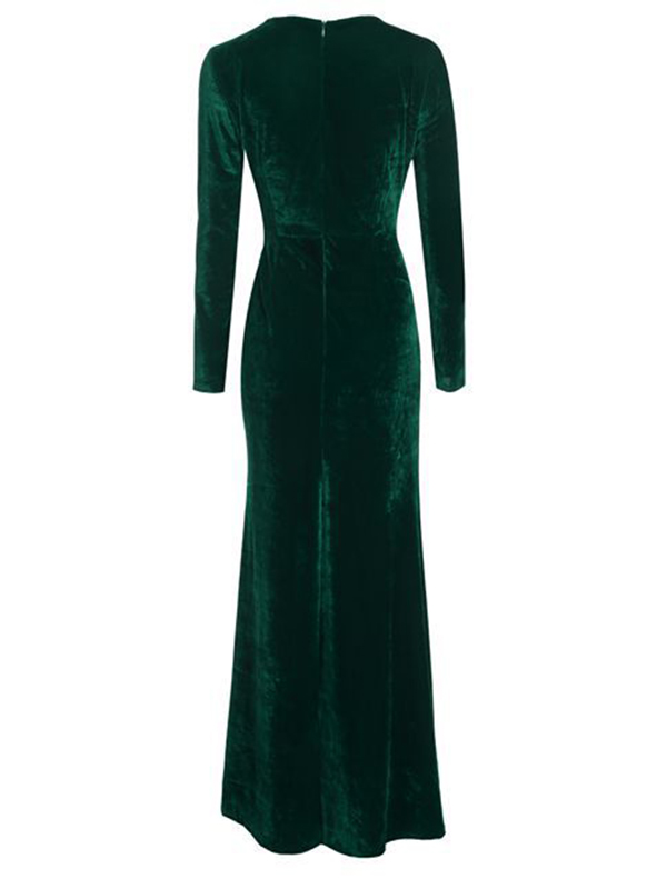 Green Trendy V Neck Velvet Fold Design Dress