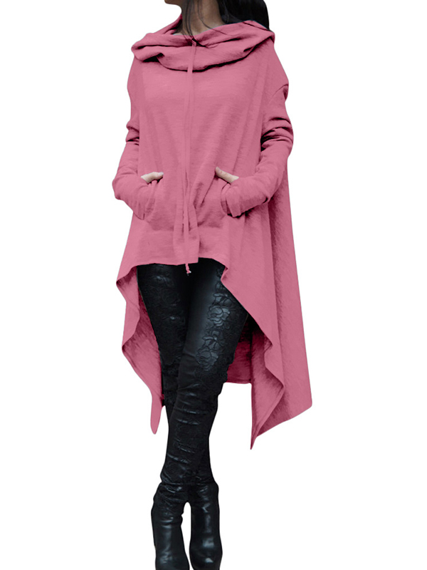 Pink Fashion Asymmetrical Hem Pullover Hooodies
