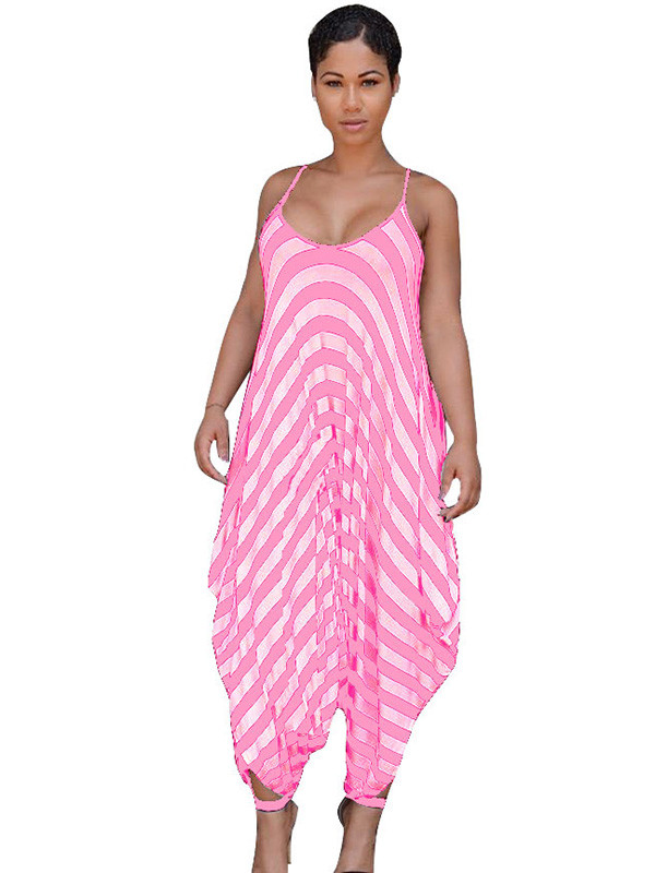 Pink Qmilch Striped Loose Jumpsuits