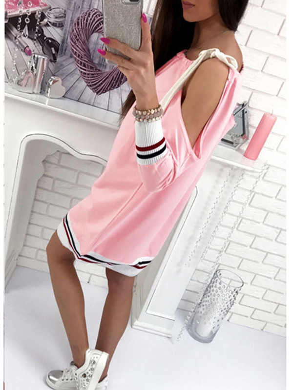 Pink Round Neck Patchwork Loose Casual Dress