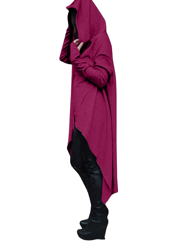 Purple Fashion Asymmetrical Hem Pullover Hooodies