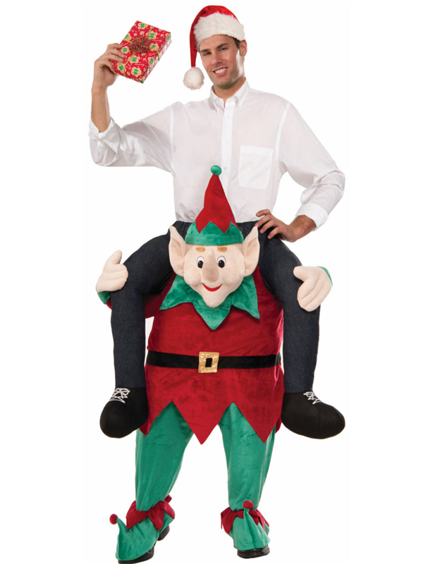 Red One Size Elf Santas Carry Me Mascot Costume