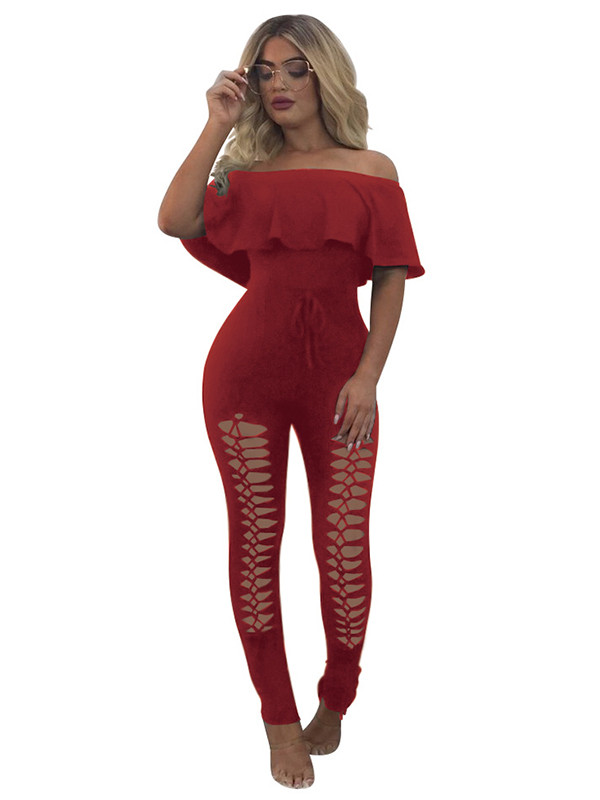 Red Trendy Hollow-out One-piece Jumpsuits 