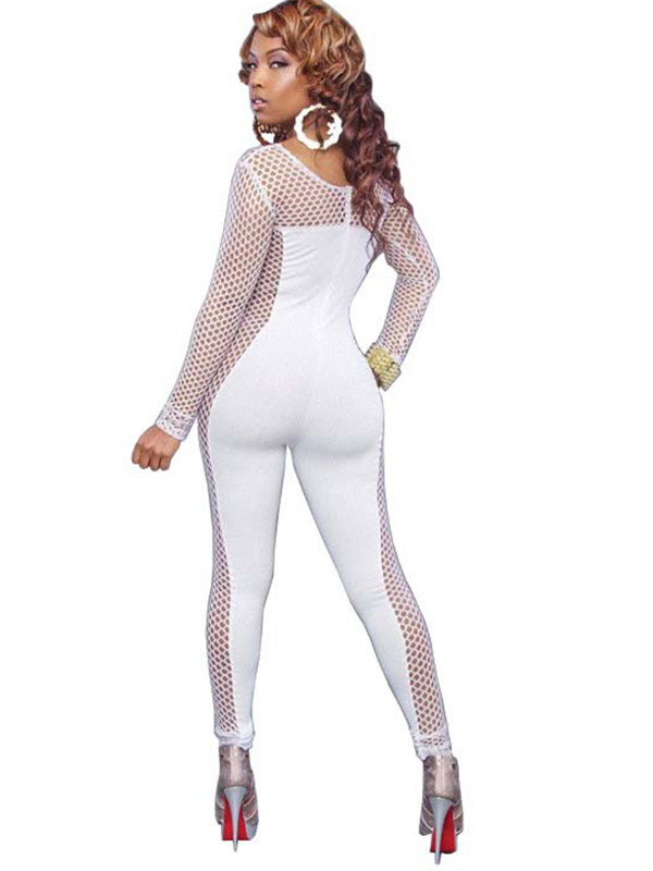 Round Neck Hollow-out White Jumpsuits 