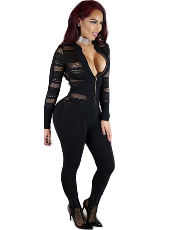 Sexy Gauze Patchwork Polyester Jumpsuits 