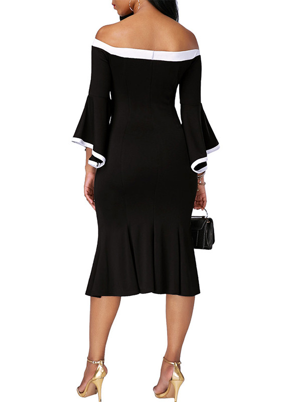 Trendy Dew Shoulder Patchwork Black Dress 