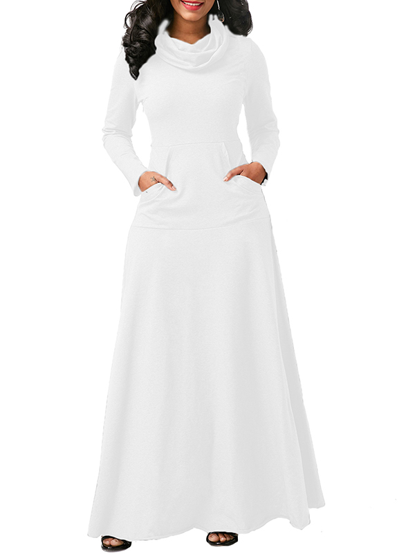 White Long Sleeve Cowl Neck Maxi Dress