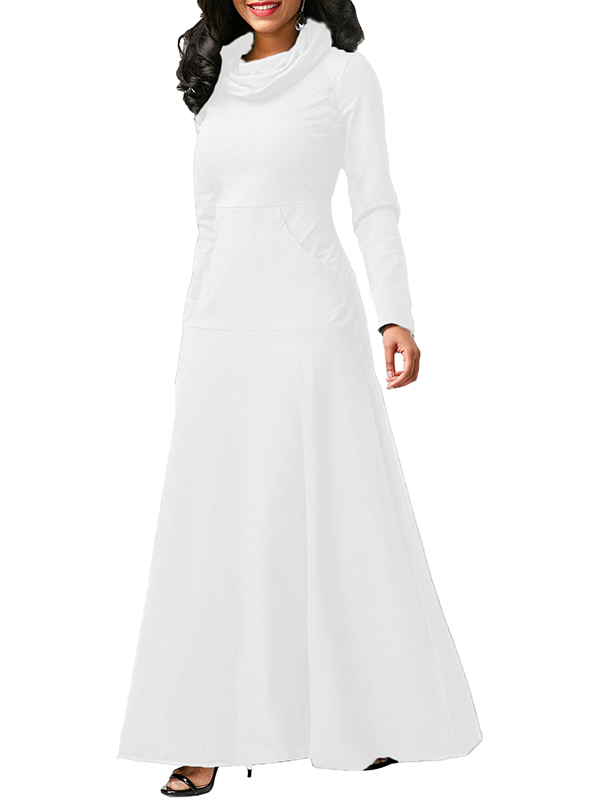 White Long Sleeve Cowl Neck Maxi Dress