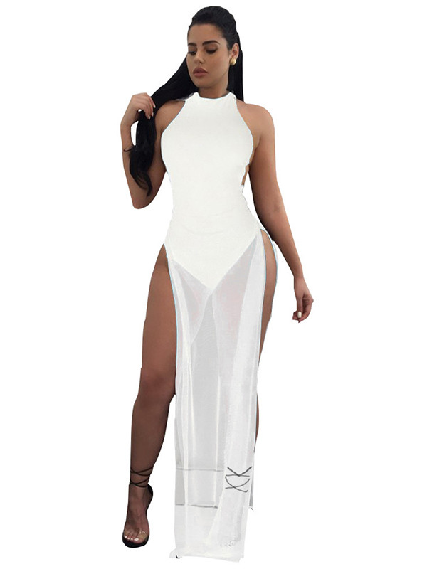 White See-Through Twilled Ankle Length Dress