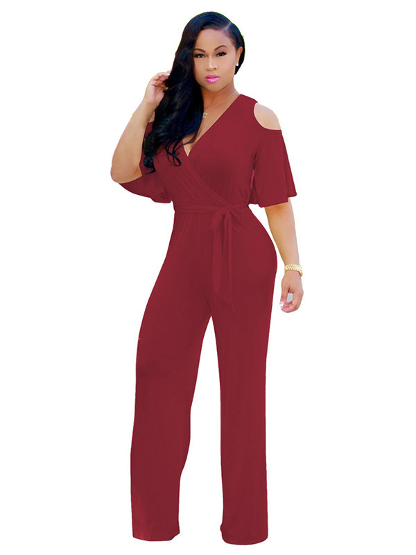 Wine Red Euramerican Hollow-out Black Jumpsuits  