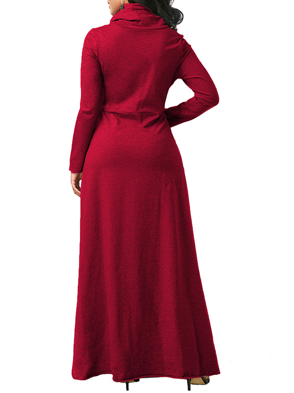 Wine Red Long Sleeve Cowl Neck Maxi Dress