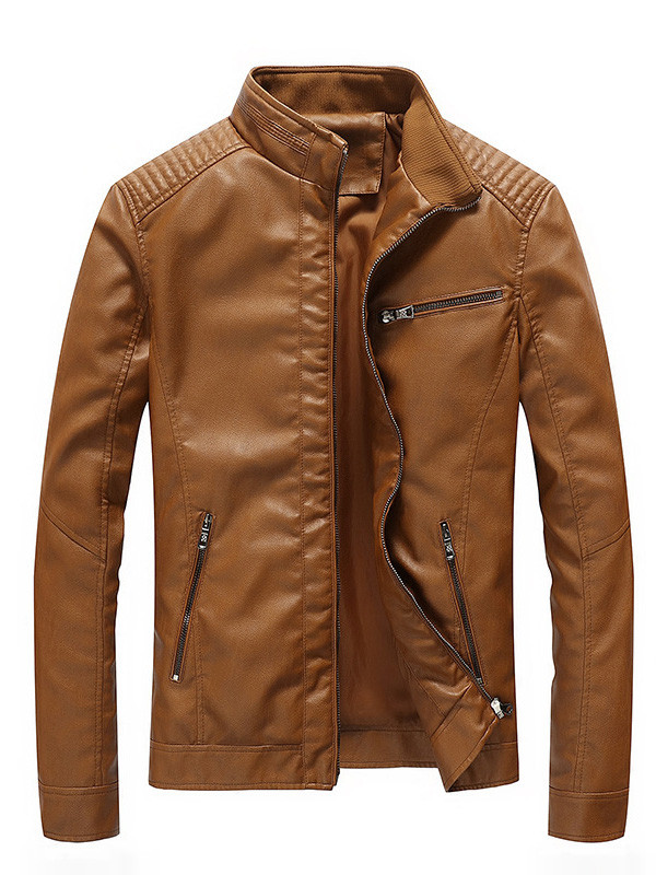 Yellow Mens Leather and Faux Leather Coat